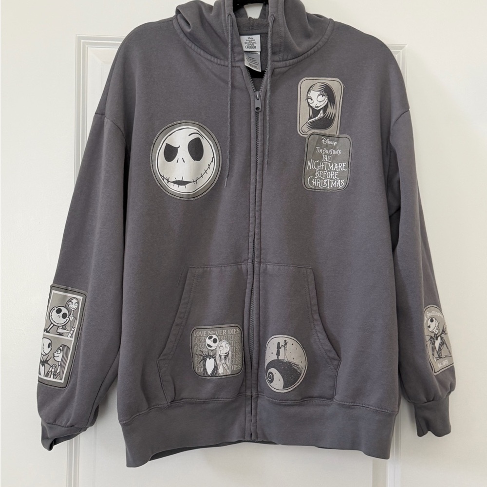 The Nightmare Before Christmas Gray Zip-Up Hoodie for Women